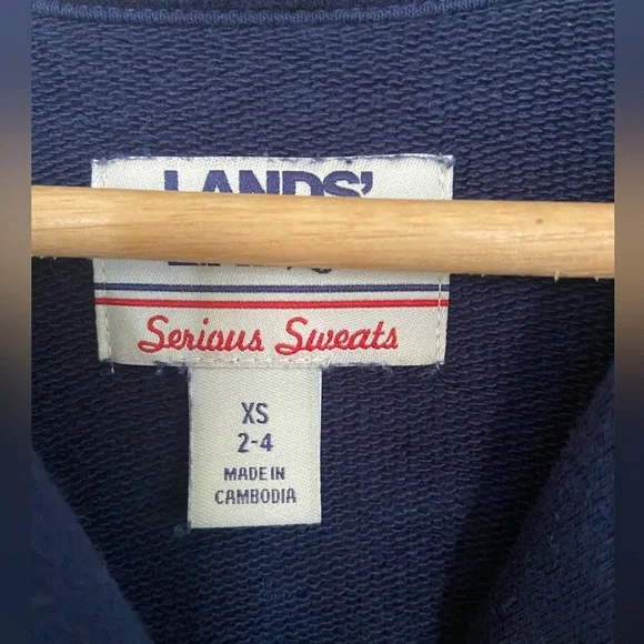 Lands End Serious Sweats Navy Pullover - Picture 3 of 4